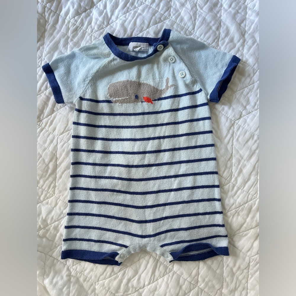 Angel Dear short sleeve knit whale stripe outfit